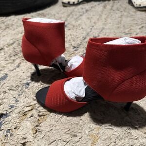 Women's Red Knit Sock Heel Sandals Open Toe Ankle Bootie Size 8 Stretch Heel
